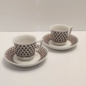 Adam's Sharon Mini Vintage Clover Print Ironstone Teacup Saucer Pair
